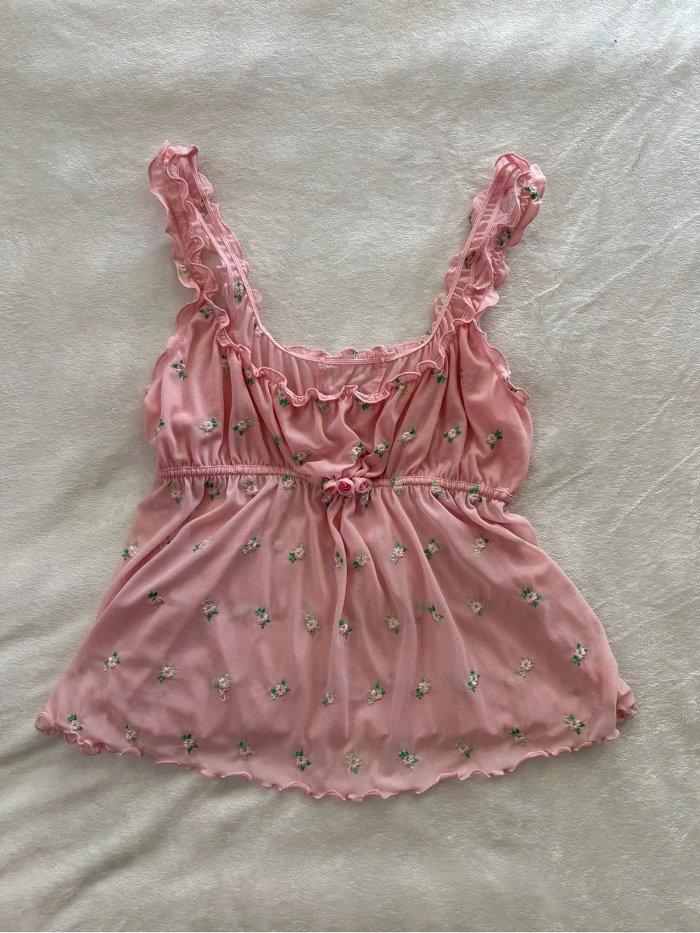 Victoria Secret Y2K‎ Mesh Cami Victoria’s Secret rosette  milkmaid top Harajuku